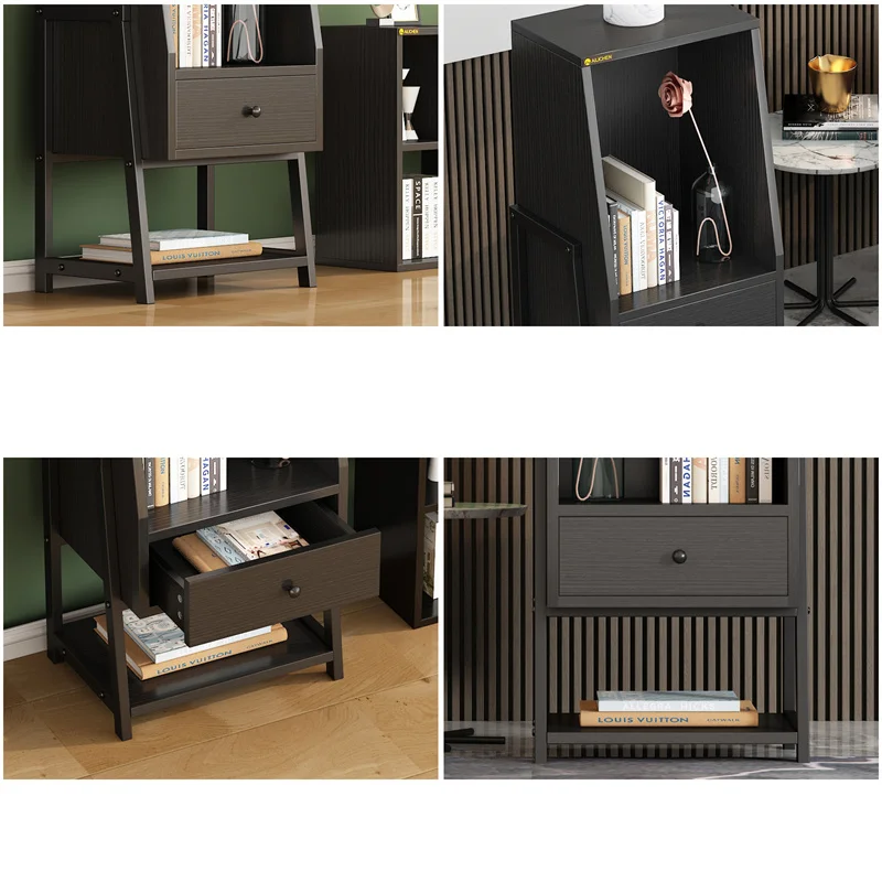 YQ FOREVER Wooden Storage Cabinet Bedside Table Storage Cube Dresser Bookcase Shelf Bedroom Living Room Furniture