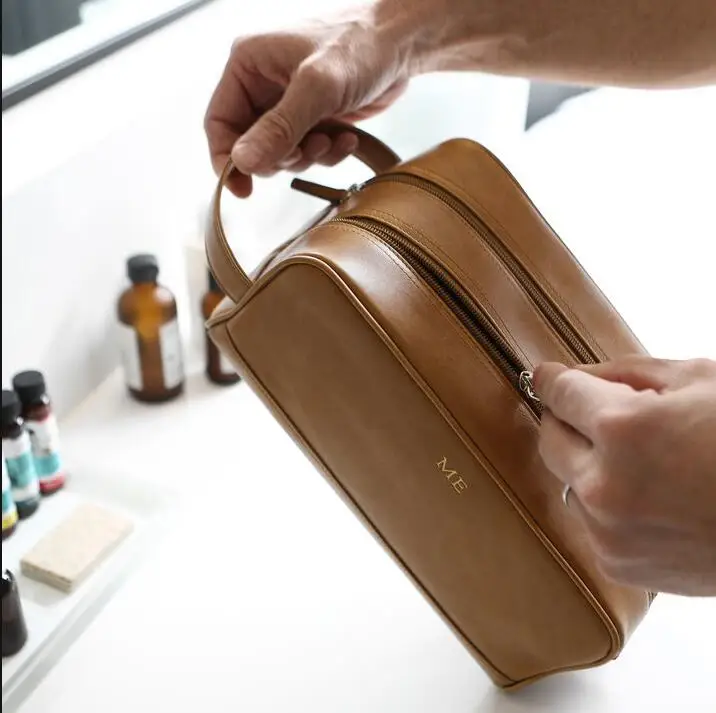 Винтажные кожаные косметички, мужские кожаные дорожные сумки для туалетных принадлежностей