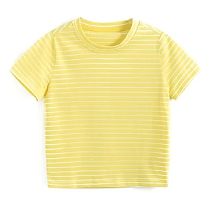 OEM ODM Summer 100% Cotton Striped Boys T-shirts Solid Color Blank Kids T-shirt With Customized Logo