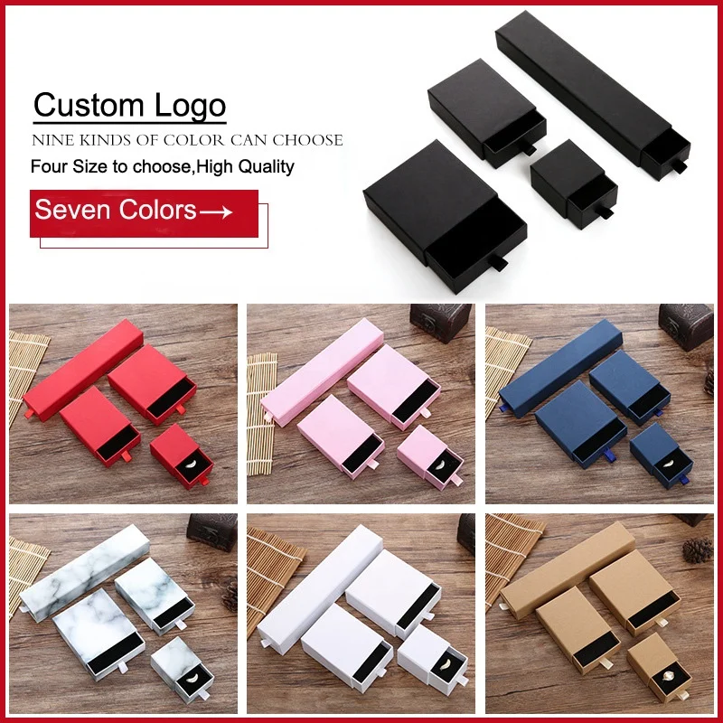 Custom Logo Drawer Sliding Ring Earring Necklace Jewelry Box Organizer Paper Cardboard Gift Packaging Jewellery Boxes