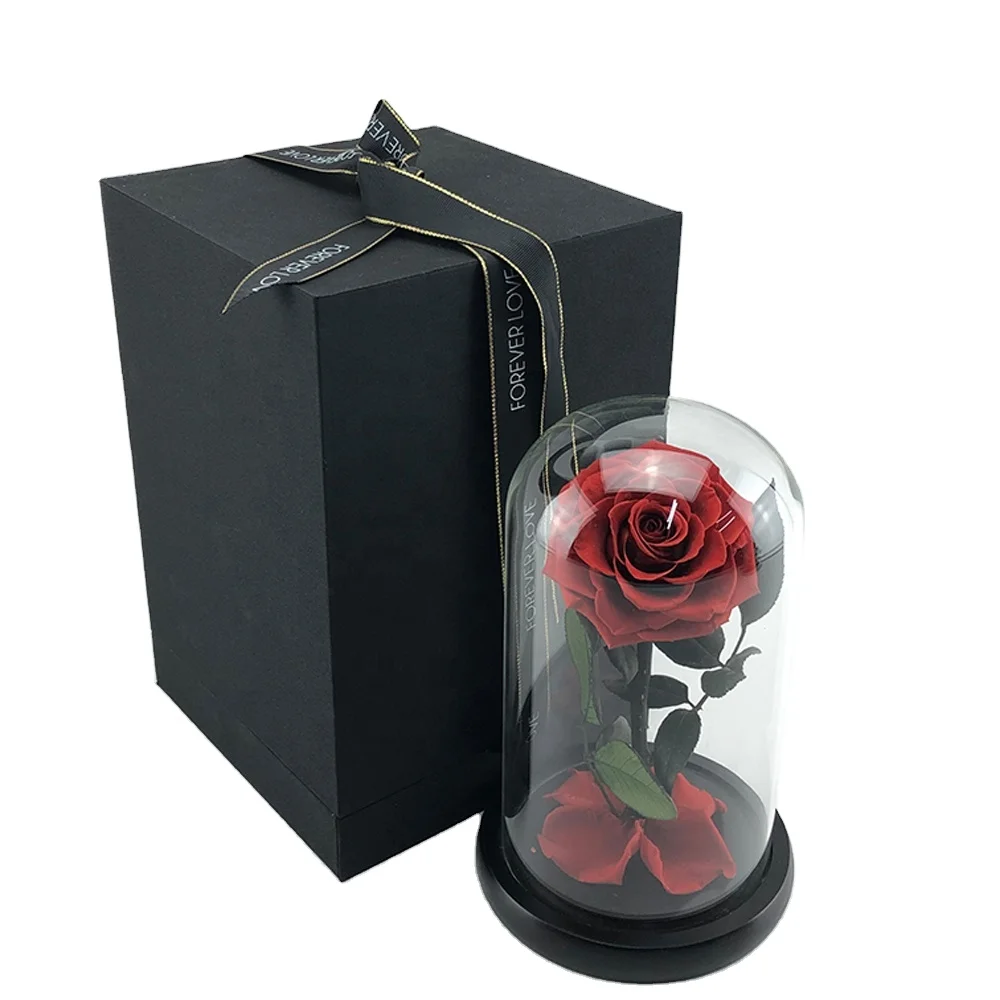 Factory Wholesale Valentine's Day Christmas New Year Glass Dome Preserved Forever Roses Enchanted Belle Gift Box