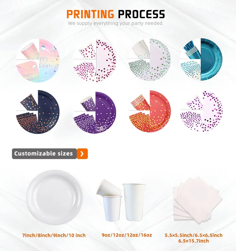 Cheap Luxury Party Supplies Wedding Disposable Tableware Sets Bridal Shower Floral Paper Plates