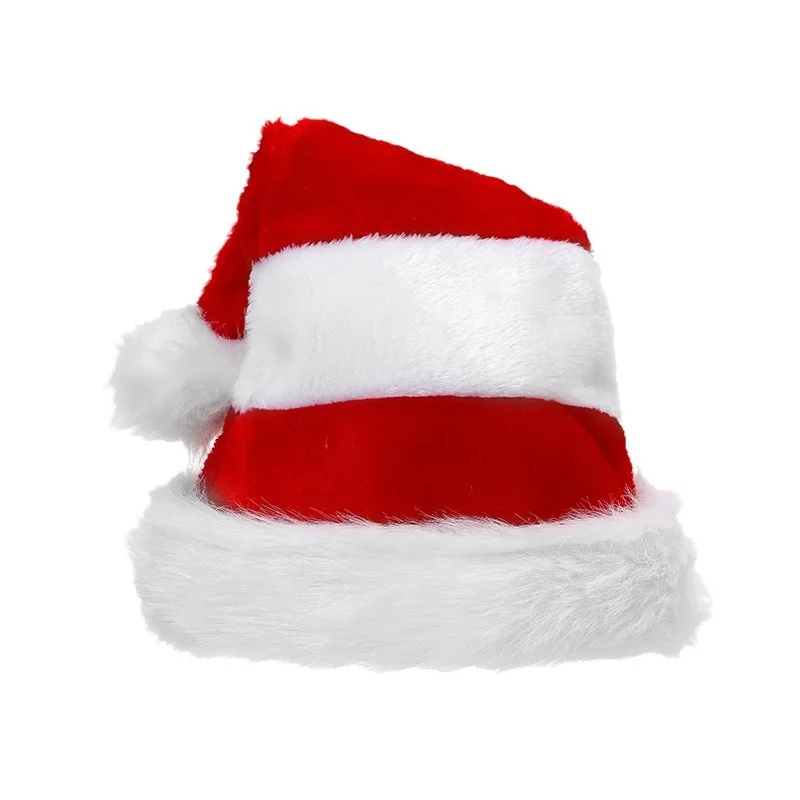 Neu Heißer Verkauf Luxuriöse kurze Plüsch-Weihnachtsmütze in Weiß und Rot gemischt, Weihnachts-Plüschmütze