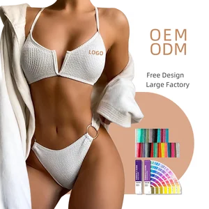 Wholesale Coolsun Sexy Girls White Solid Bikini New Deep V Neck 2-Piece Swimwear Set Spandex/Polyester Quick Dry Removable