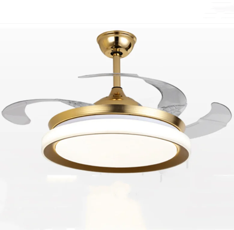 Luxury 42In 220v Retractable ABS Blades Copper Motor fans remote control Decorative  LED Ceiling Fan Lights Modern