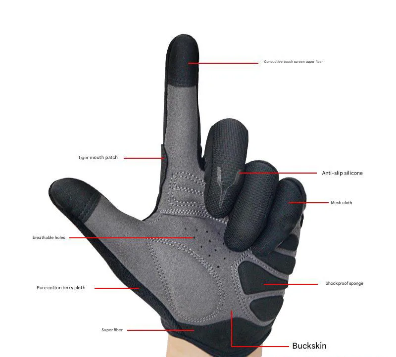 Men's and Women's Full-Finger Anti-Slip Shock-Absorbing Motorcycle Gloves Bicycle Riding Equipment