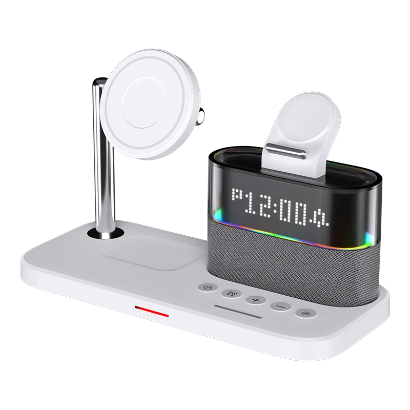 Touch Colorful RGB Light Multifunctional Wireless Charger 4 in 1 With Alarm Clock Charging Station for iphone