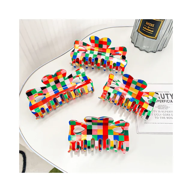 Retro Color Bow Large Women Hair Grab  Female Personality Fashion Hair Shark Clip Girl's Pvc Heart Shape Hollow Hair Accessories