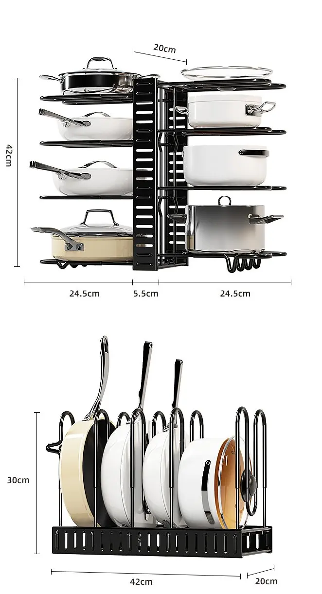 4 Layers Cookware Rack Carbon Steel Pot Rack Storage Stacking Shelves ...