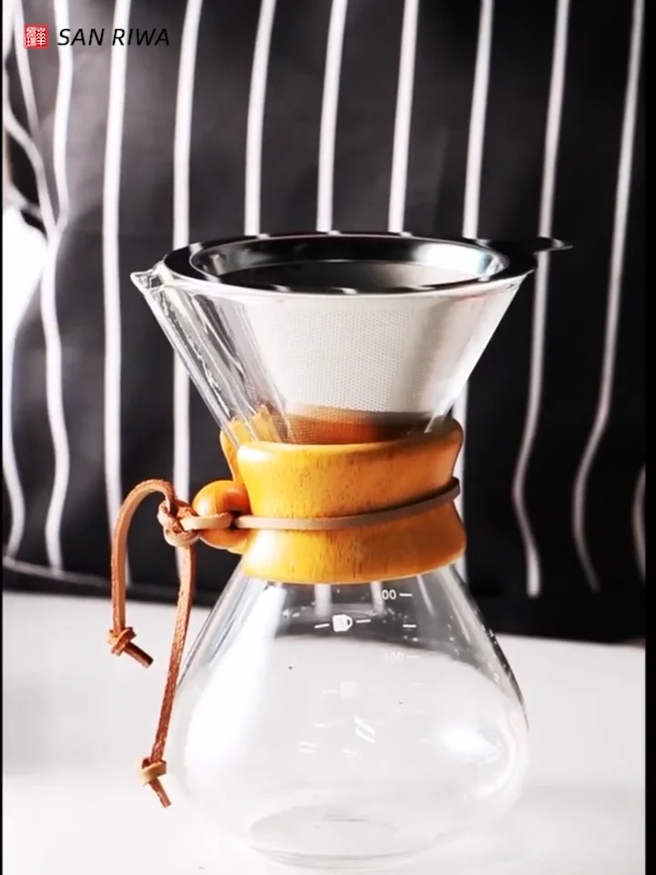 Reusable 600ml 800ml Handmade Glass Coffee Drip Maker With Wood Collar Pour Over Glass Coffee