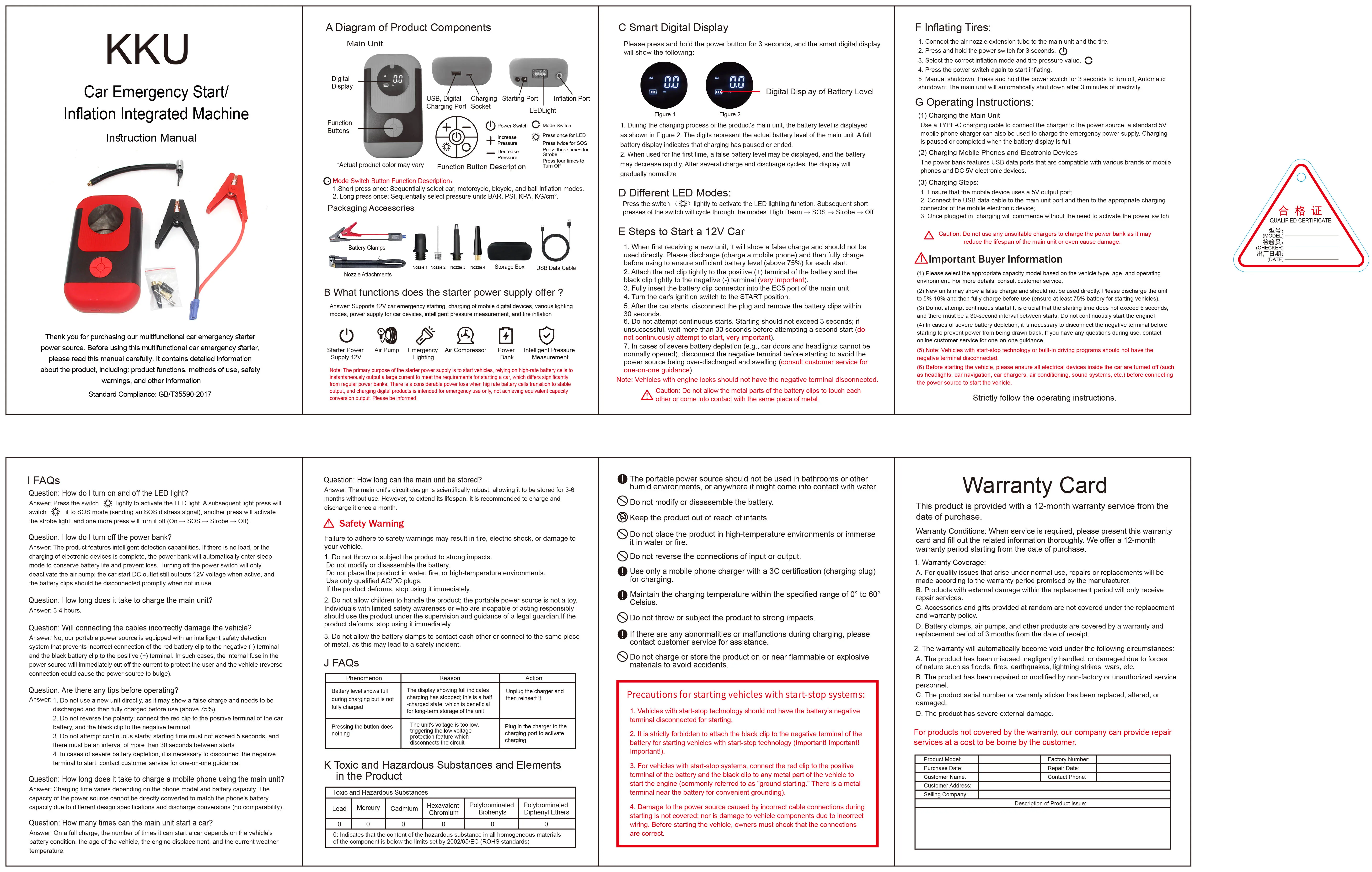 BAO Single Machine Strong Start Ignition Device Car-Mounted Air Pump with Emergency Power Supply for Scooter Accessories