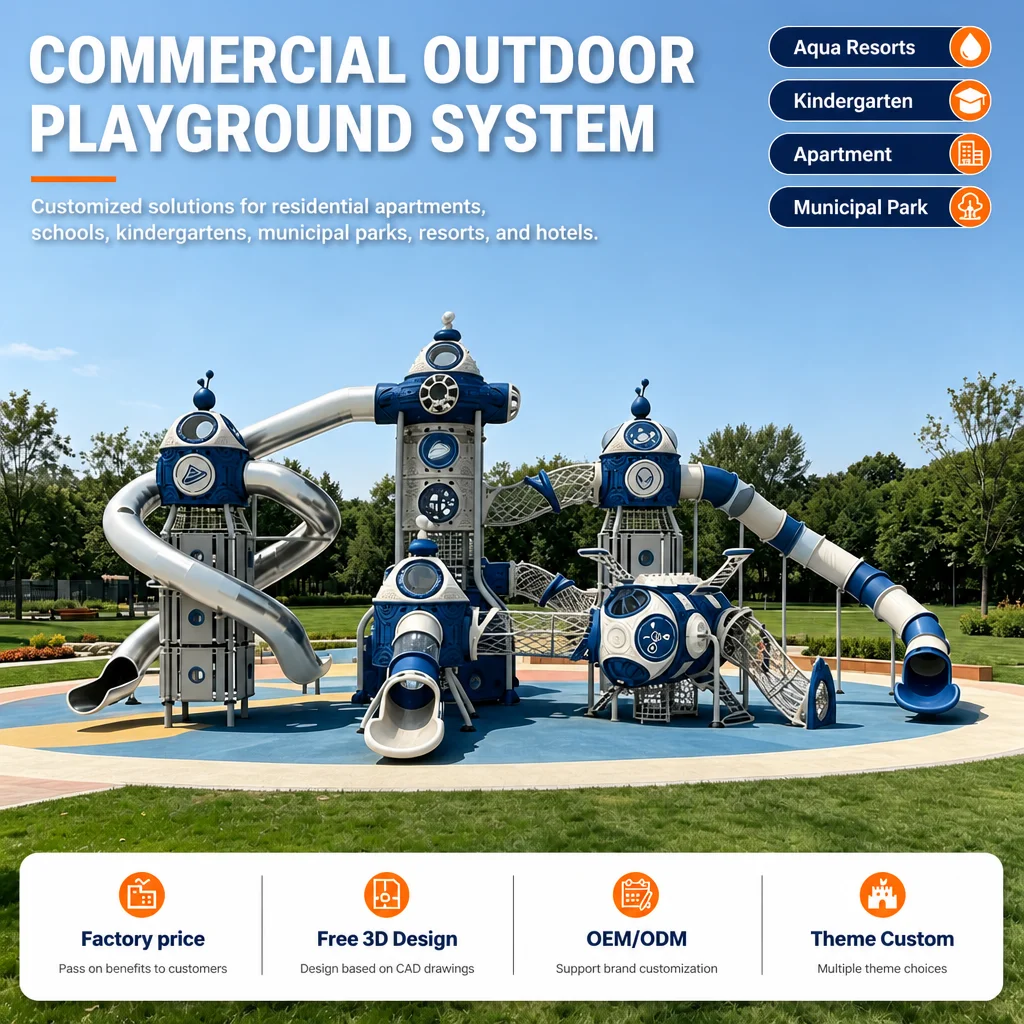 Space Theme Commercial Outdoor Playground Equipment Kids Climbing Frame Slide Set Steel CE CPC ASTM Certified OEM Wholesale Low
