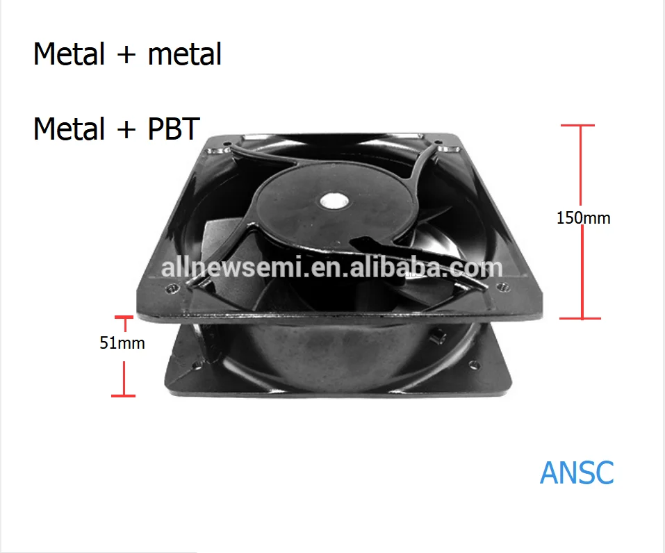 Large air volume /High speed/Mute/Long life/High quality Metal PBT AFA15050 15cm 4.5in 150*150*51 AC Brushless Axial flow Fan