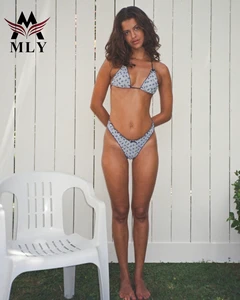 MLY  Customized Double Lined Swimwear Premium Quality Plaid Pattern Brazilian 2-Piece Set Adjustable Strap Clasp Swimsuit