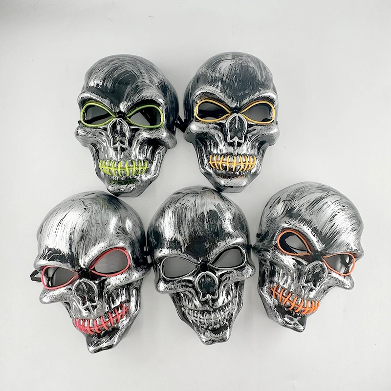 Wholesale Skull Full Face Mask Halloween Cosplay Horror Luminous LED Mask 10 Single Color for Choice Party Glow Mask
