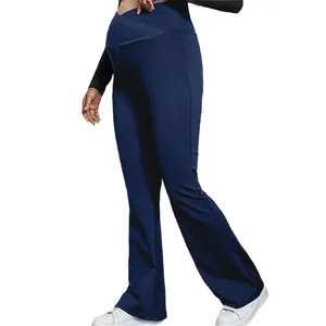 Women's Maternity Yoga Pants Cross Waist Belly Support High-Waisted Flared Trousers Pregnancy Leggings for Pregnant Women