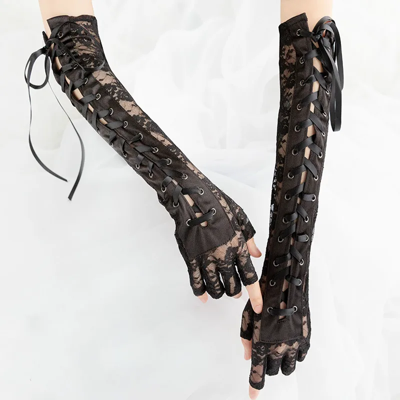 halloween costume gloves halloween party black lace gothic gloves Goth gothic  Black lace gloves Accessories Gloves & Mittens Costume Gloves fingerless lace gloves for womens 