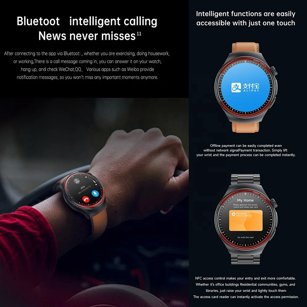 T82 BT Call Phone Smartwatch Blood Health Monitoring Sport Fitness Sleep  Tracking NFC Access Control AliPay Smart Watch T82