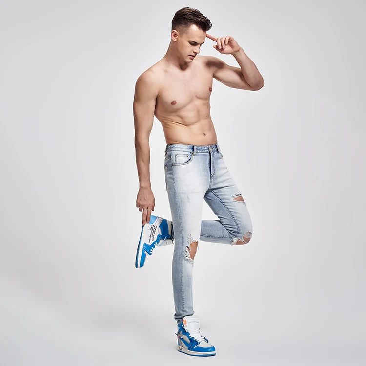 Huntw Custom Light Blue Denim Ripped Skinny Pents Branded Jeans For Men Buy Ripped Jeans For Men Skinny Jean For Men Branded Jeans For Men Product On Alibaba Com