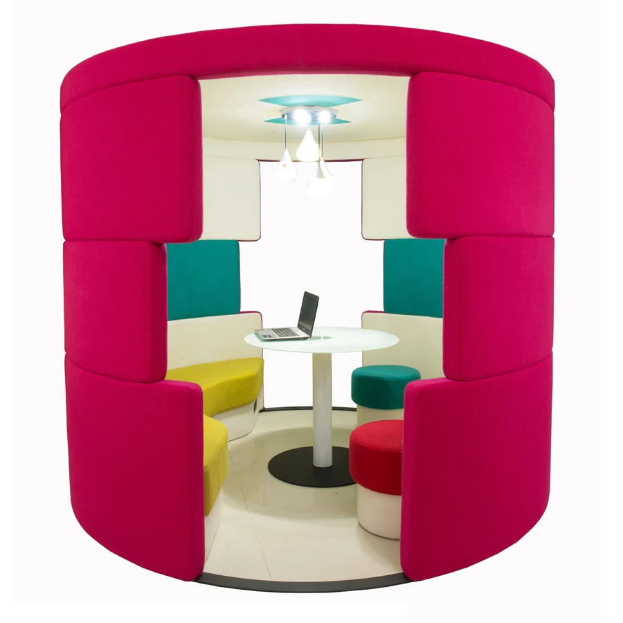 Cylindrical Shape Fabric Office Sofa for Private Meeting & Reception Elegant Meeting Booth Seatingg