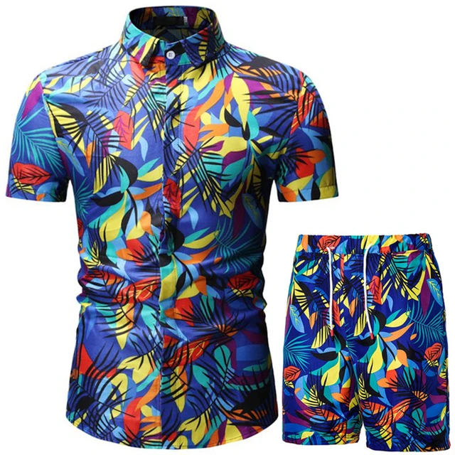 Summer Savings Clearance! Edvintorg New Fashion Hawaiian Shirt Set Mens  Printing Set Short Sleeve Summer Casual Floral Shirt Beach Two Piece Men  Sets