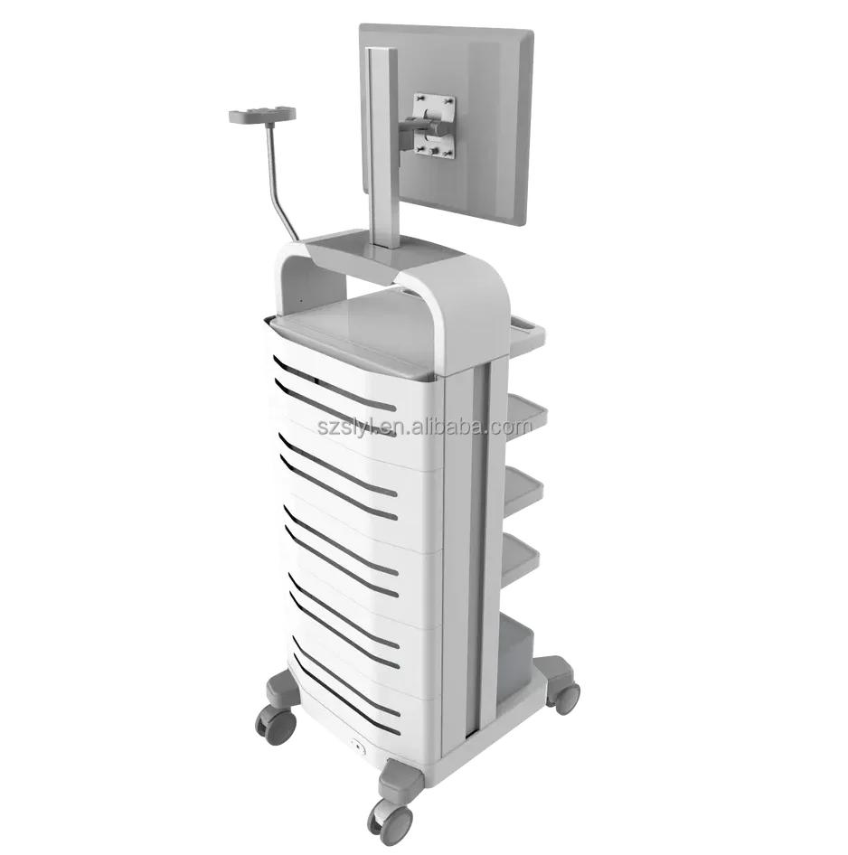 Simple Height Adjustable Mobile Medical Laptop Cart for Dental Clinic Hospital Trolley