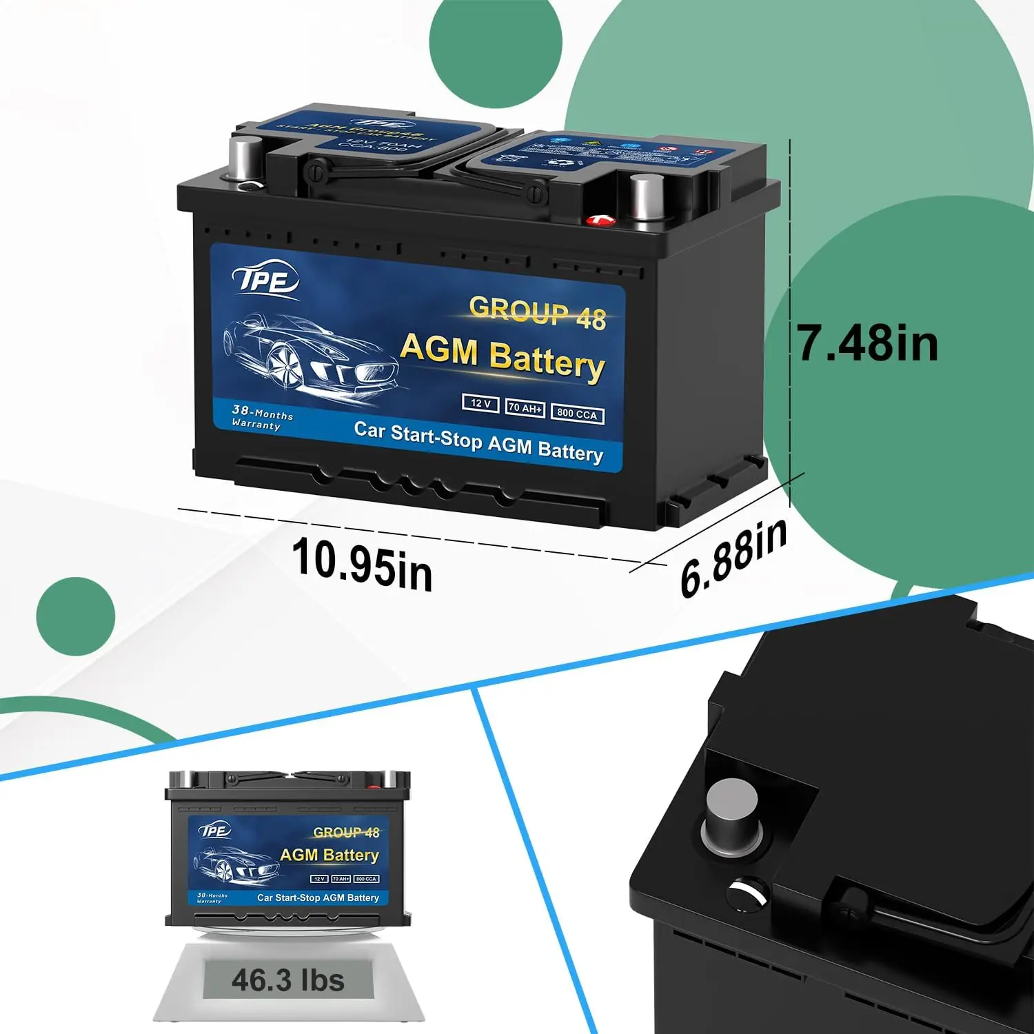 batería 12V 70AH AGM de arranque-parada Batería de ácido plomo de alta calidad Diseño de fábrica SMF Batería de coche OEM Alta CCA para sistema Start-Stop