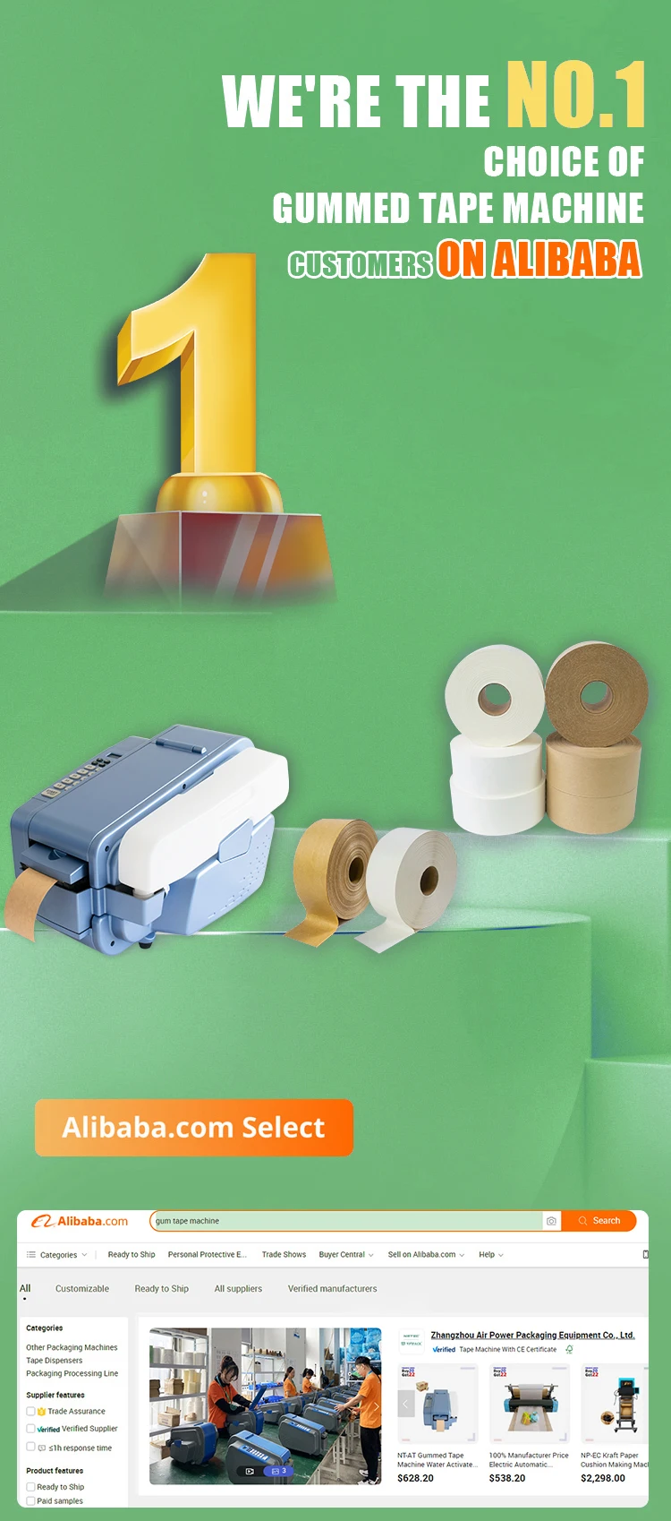 Ntat Gummed Tape Machine Water Activated Tape Dispenser Kraft Tape