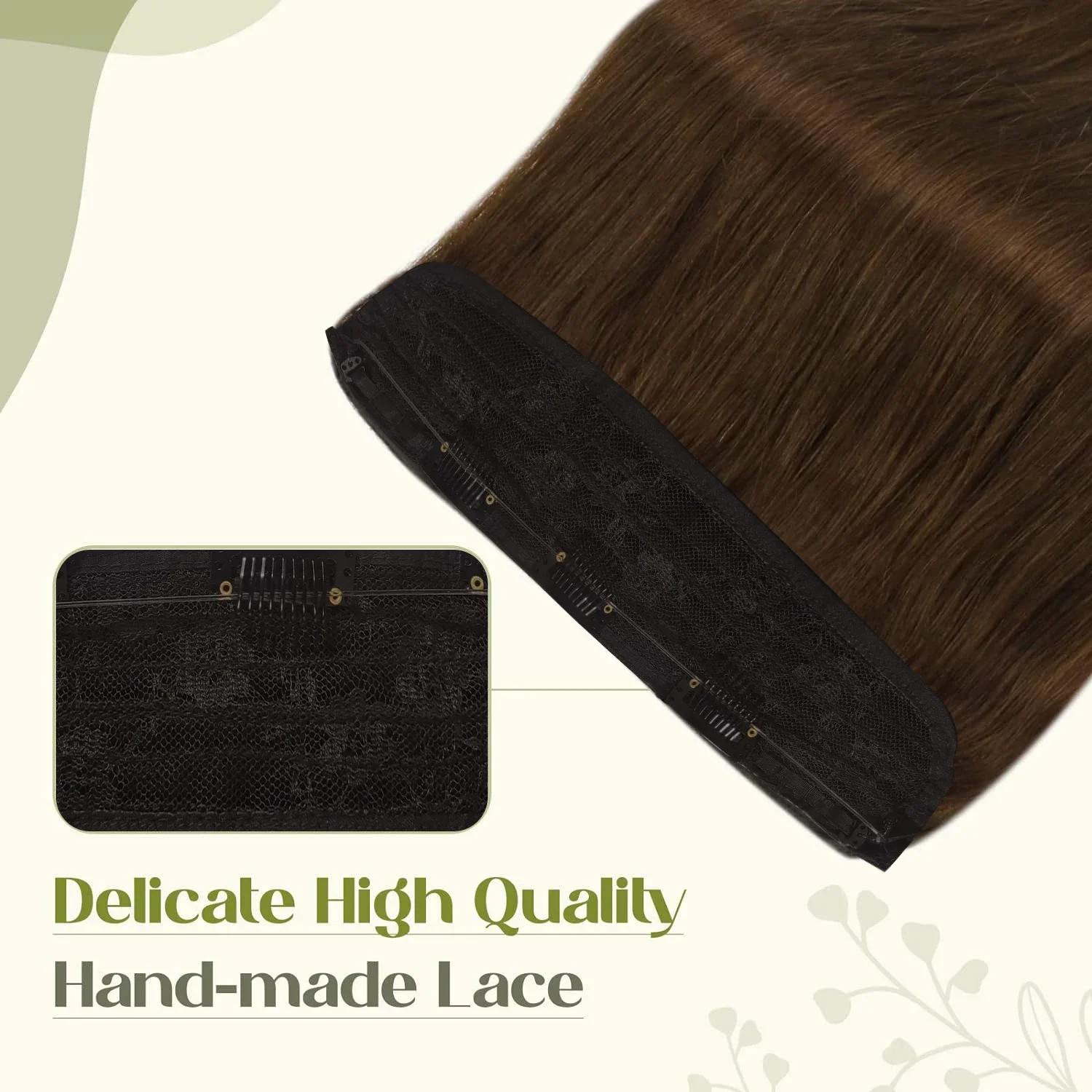 Prava ljudska kosa, žica, riblji konac, 3 sigurne kopče, ekstenzije za kosu, 16-26 inča, salonska čokoladno smeđa boja_voghion.com