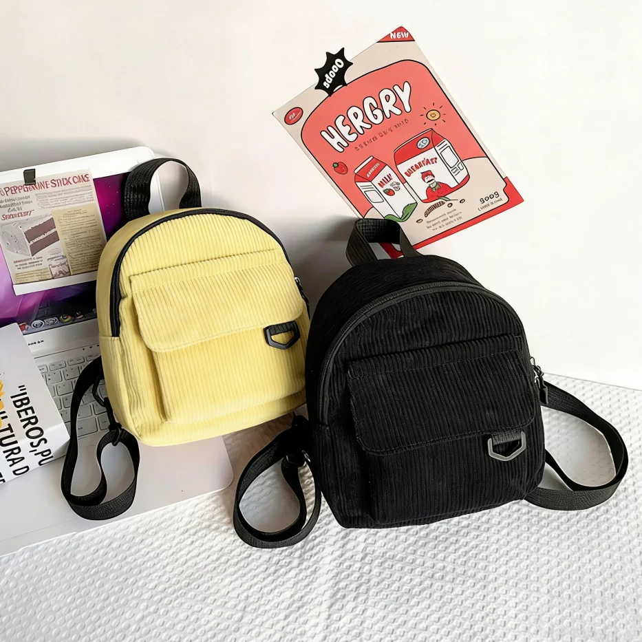 Tragbarer Mini-Rucksack für Schüler, leicht, aus Cord, einfarbig, lässig, schlicht, modern, für Reisen, Outdoor-Aktivitäten, Alltag, Schule_voghion.com