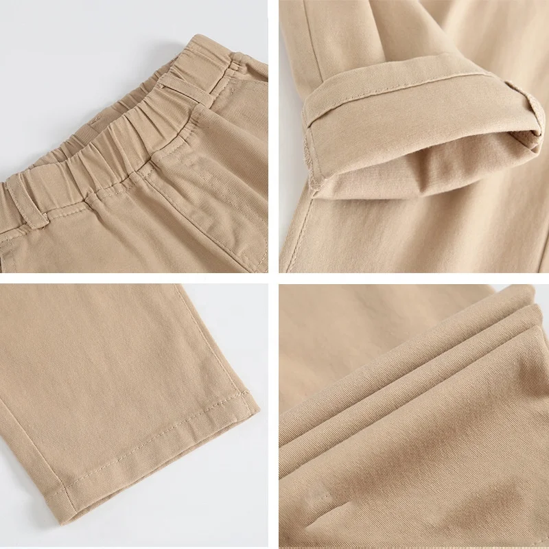 Wholesale New Stylish Loose Straight Super Soft School Uniform Cotton Casual Plain Khaki Pants With Pockets