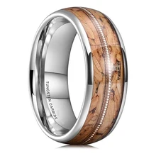 Trending Wedding Bands 8mm Silver Tungsten Ring Wooden Guitar String Inlay Promise Rings for Men Women Jewelry Rings