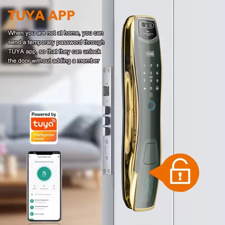 3D Face Recognition ID Fingerprint Camera Viewer Remote Doorbell Key 7 Ways Unlock Tuya App Door Smart Lock with Camera