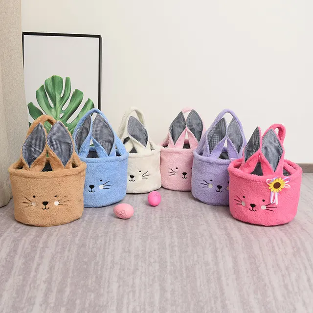 Top Selling Wholesale Easter Decoration Kids Bunny Candy Plush Basket Easter Egg Storage Basket Tote