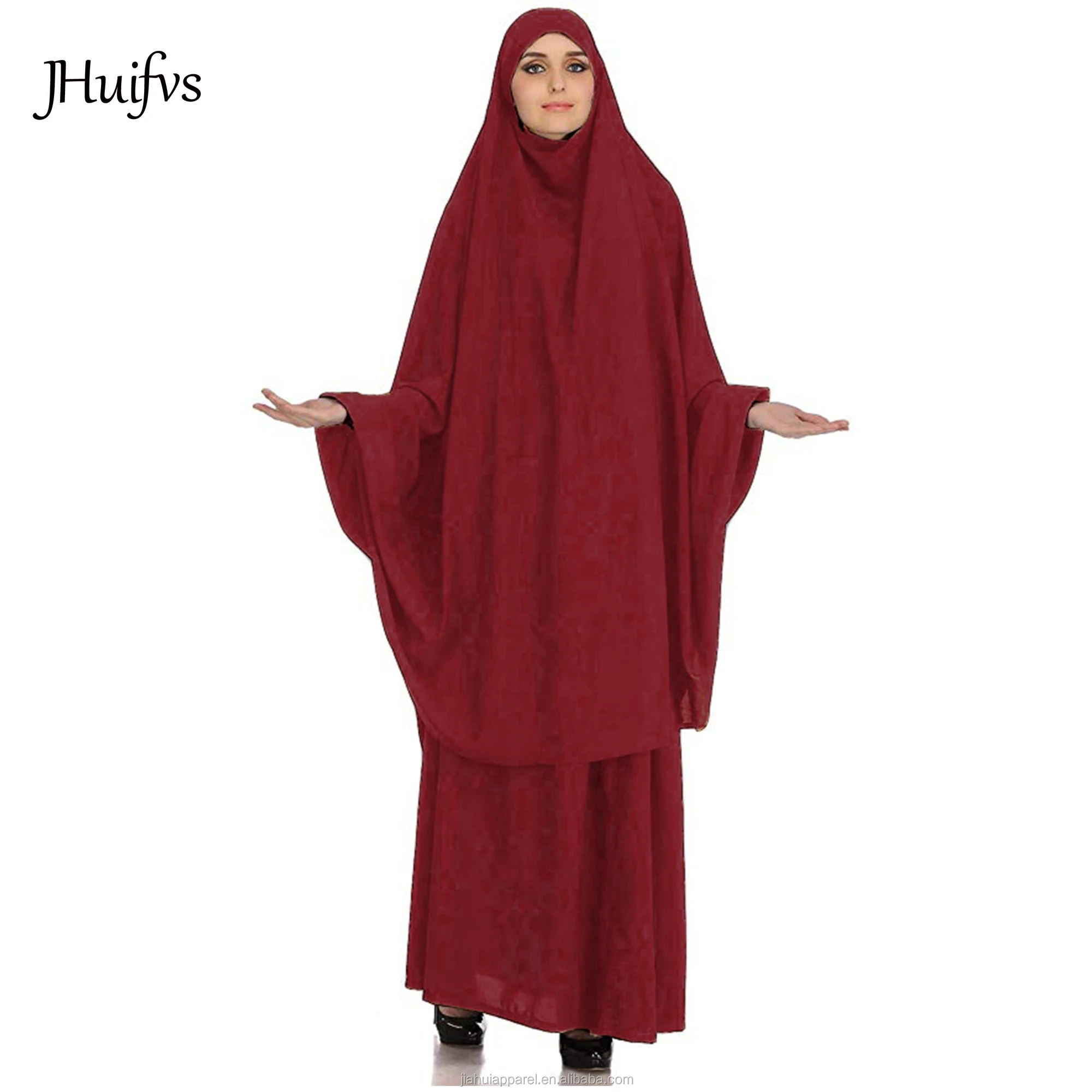 2020 Latest Design Solid Color Stretchy Two Piece  Muslim Prayer Abaya Dress Long Hijab Islamic Clothes