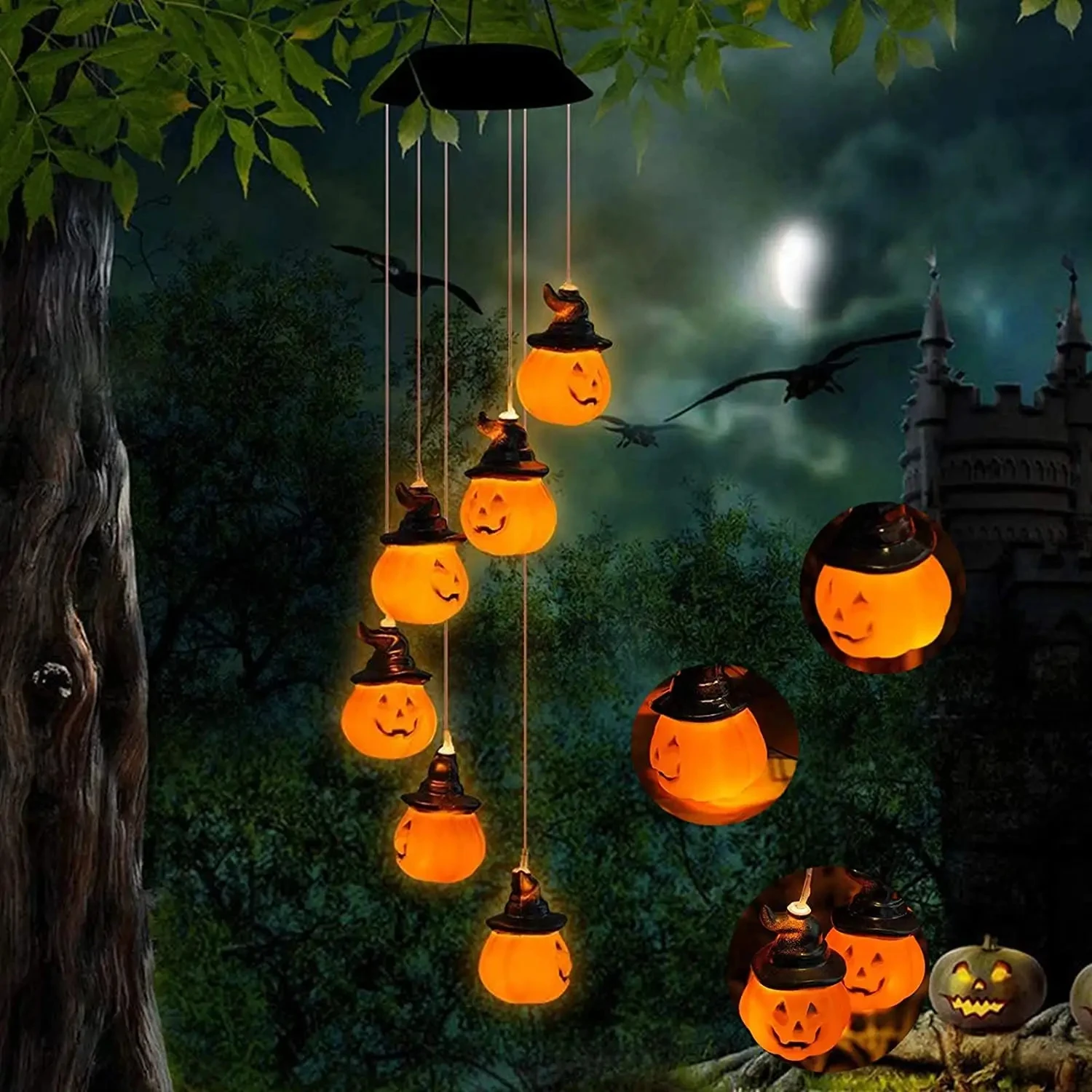 Stock Decoration Halloween 6 LED Solar Power String Lighting Halloween Decorations Outdoor Holiday Pumpkin Bat Skull Lights factory