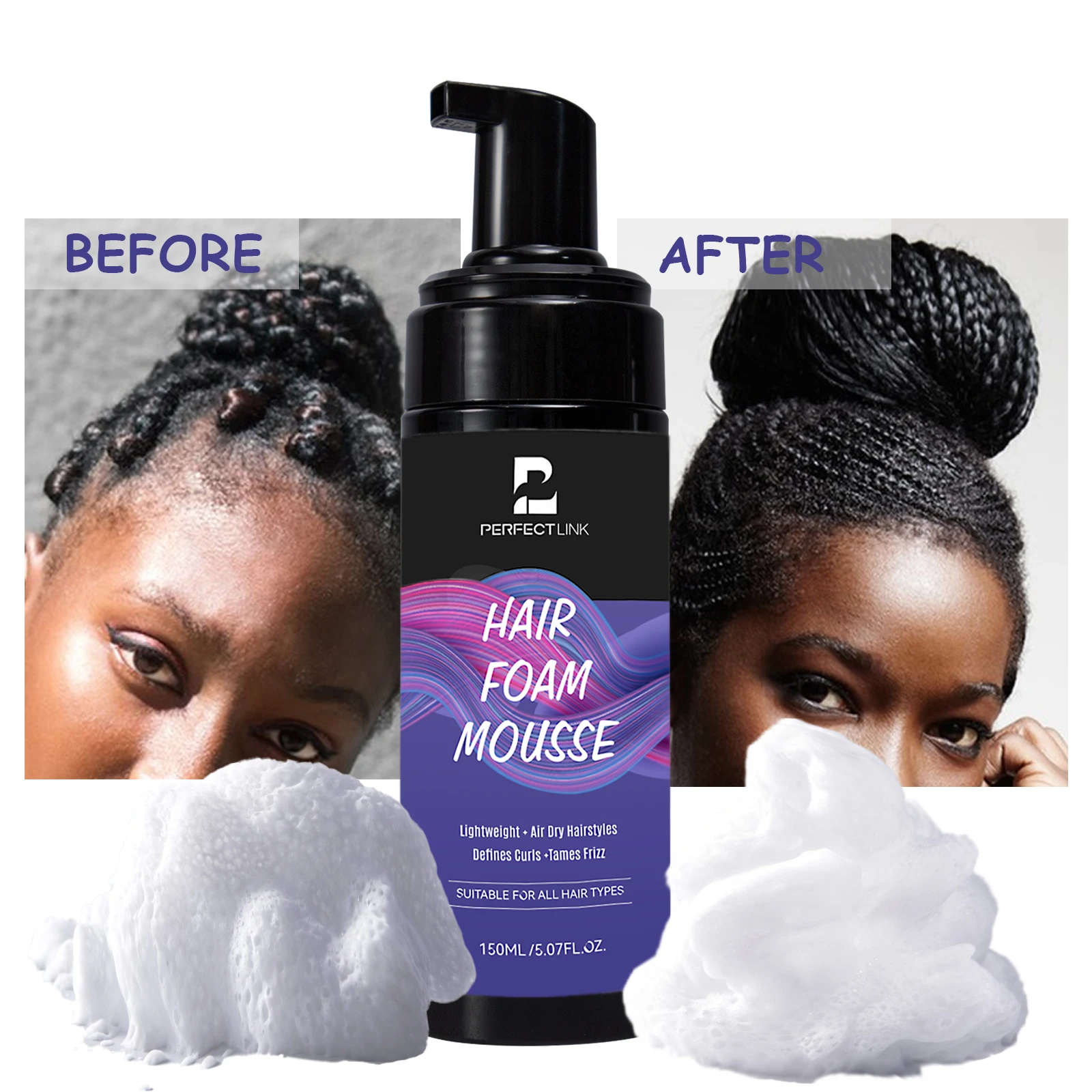 Private Label Hair Mousse Styling Foam Anti Frizz Strong Fast Styling