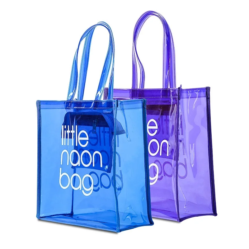High Quality Custom Fashion Eco Friendly Transparent Little Neon Pink PVC Tote Bag for Women