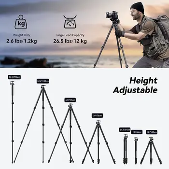 Smallrig 54" Lightweight Compact Carbon Fiber Tripod with Detachable Monopod, Load up to 26.5 Lbs/12 Kg -4060 detail image