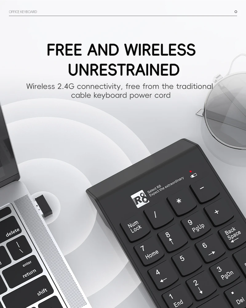 Exo R7 R8 Keyboard R8 Ergonomic Slim Wireless Keyboard With Lighted Caps Lock, Oem Available