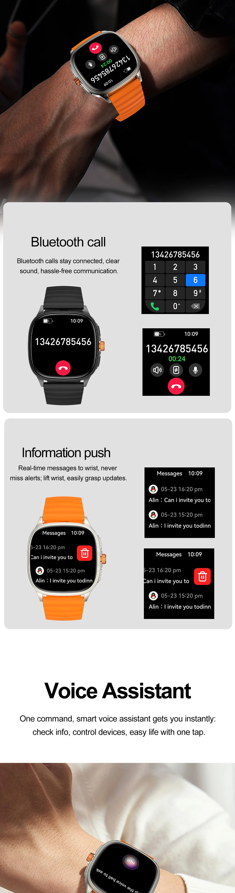 product hot design 2026 smart watch hk73 black orange ultra thin body 173inch amoled screen custom faces bt calling unisex smartwatch-13