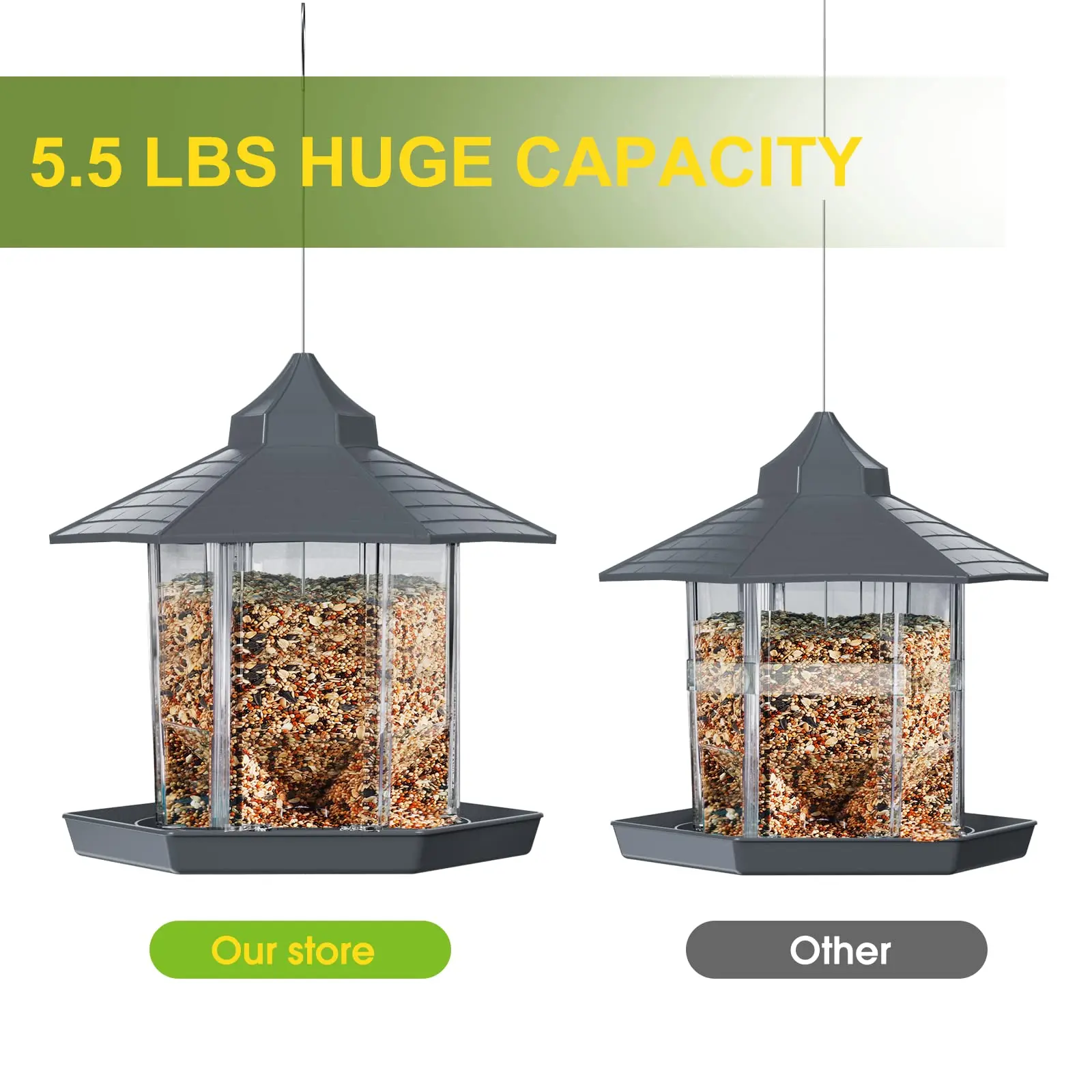 Petdom Bird Feeders For Outdoors Hanging 5.5lbs Huge Capacity Wild Bird