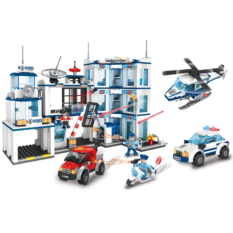 COGO Kids Plastic DIY Build Block Bricks Police Station Helicopter Building Blocks Toys Set
