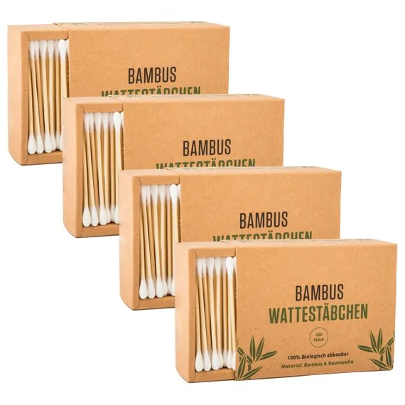 200pcs OEM Eco Friendly Biodegradable Q-tip Medical or Daily Use Paper  Boxes Bamboo Stick Custom Packaging Cotton Swabs