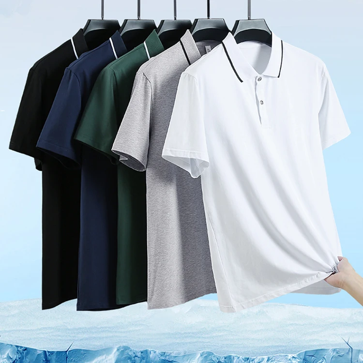 Men's casual color-blocked collar shirt, 95% cotton, 5% spandex, breathable short-sleeved shirt with durable metal buttons.