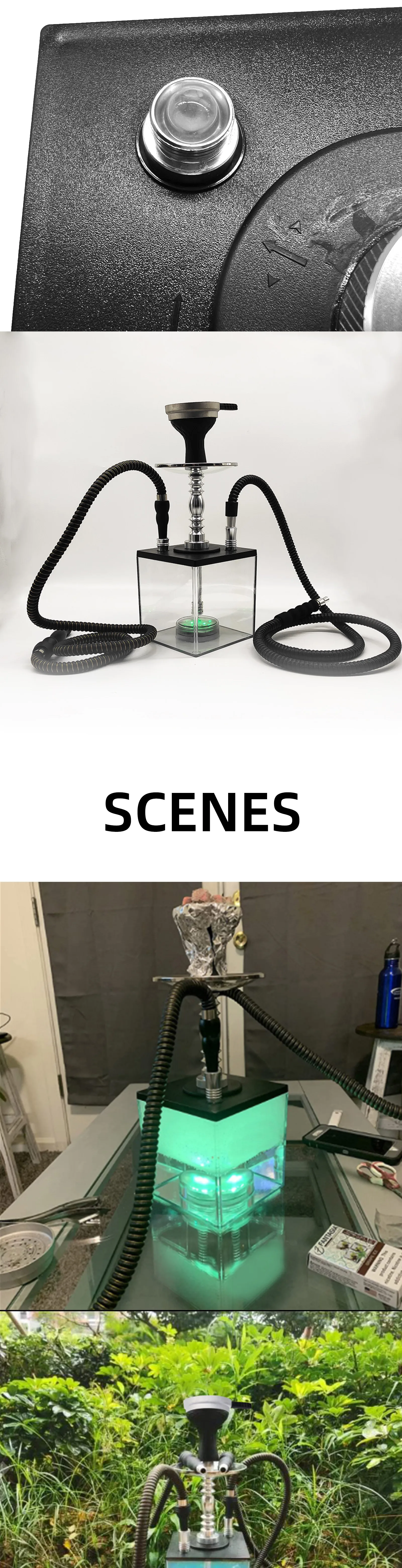 Shisha Hookah Wholesale Custom Square Acrylic Hookah Set With 2 Hose
