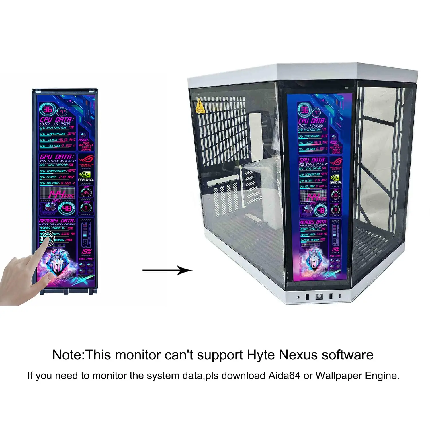 Y70 PCケース用14.5インチ2Kポータブルモニター タッチパネル搭載