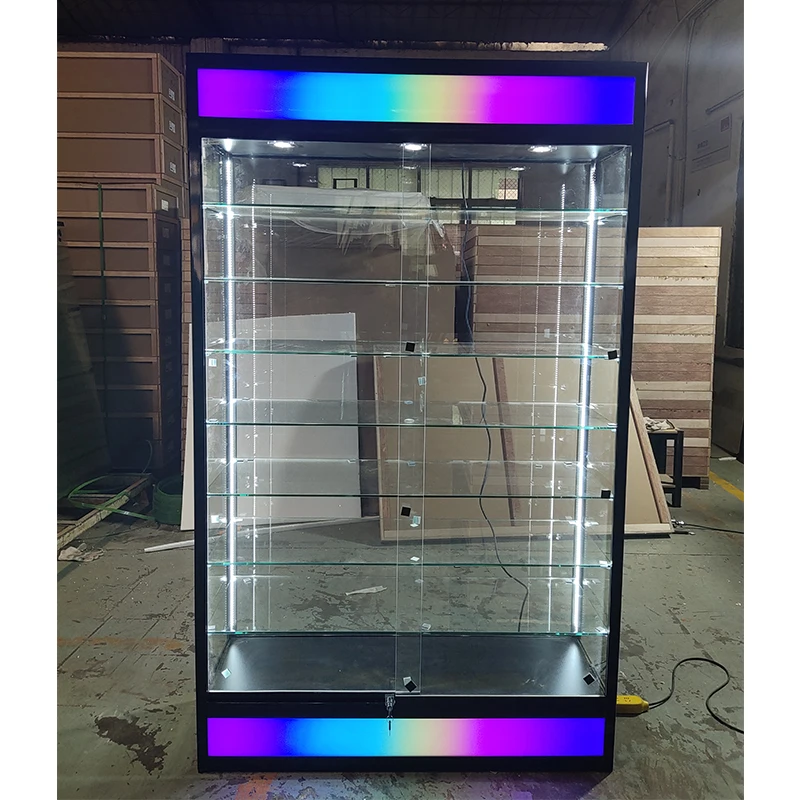 Retail Shop Furniture Lockable Glass Display Showcase With Remote Control Led Color Light For 2371