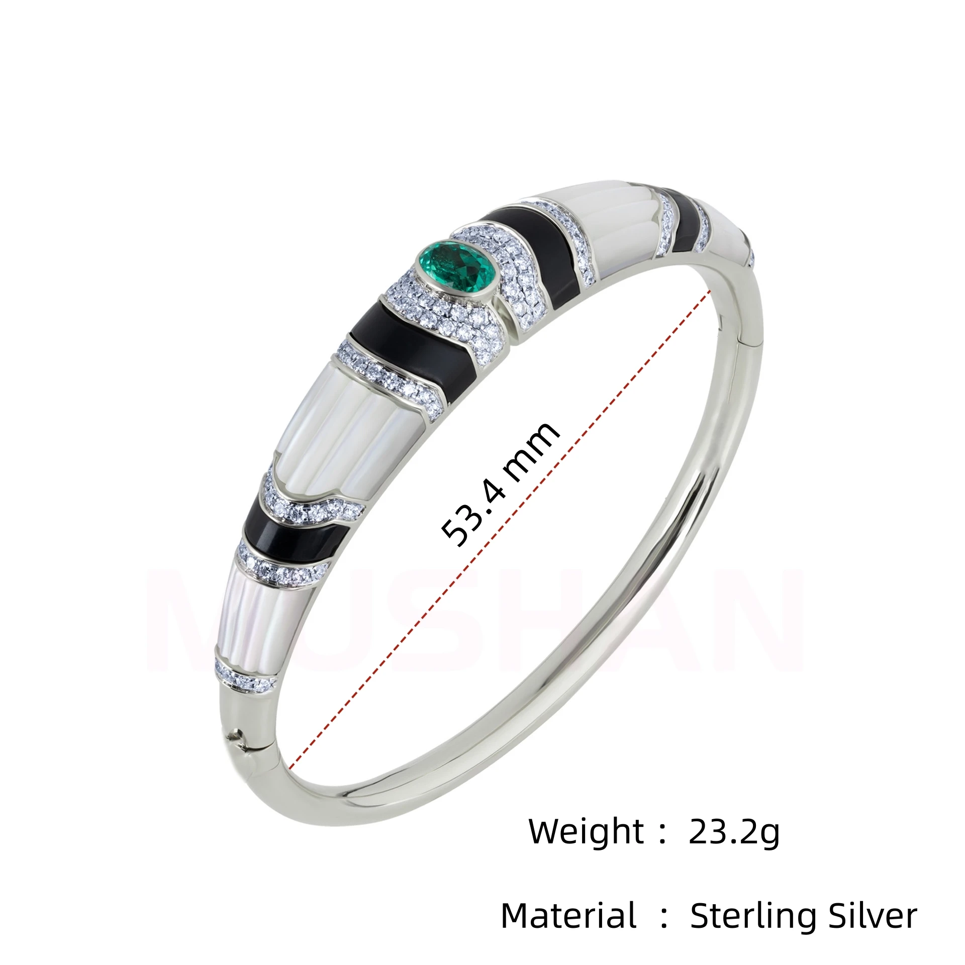 Luxury Designer Muzu Green Black Onyx and High Carbon Diamond Enamel Bangles Women Fashion 925 Sterling Silver Bangle Bracelets