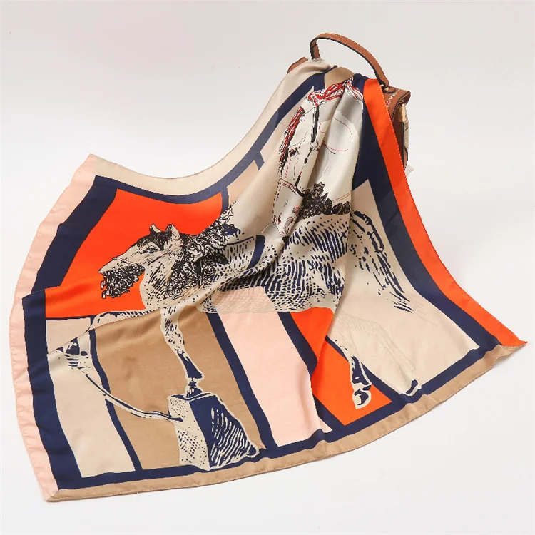 90*90CM Custom Logo silk big square scarf hot style satin print ladies silk scarf AliExpre new wild scarf women